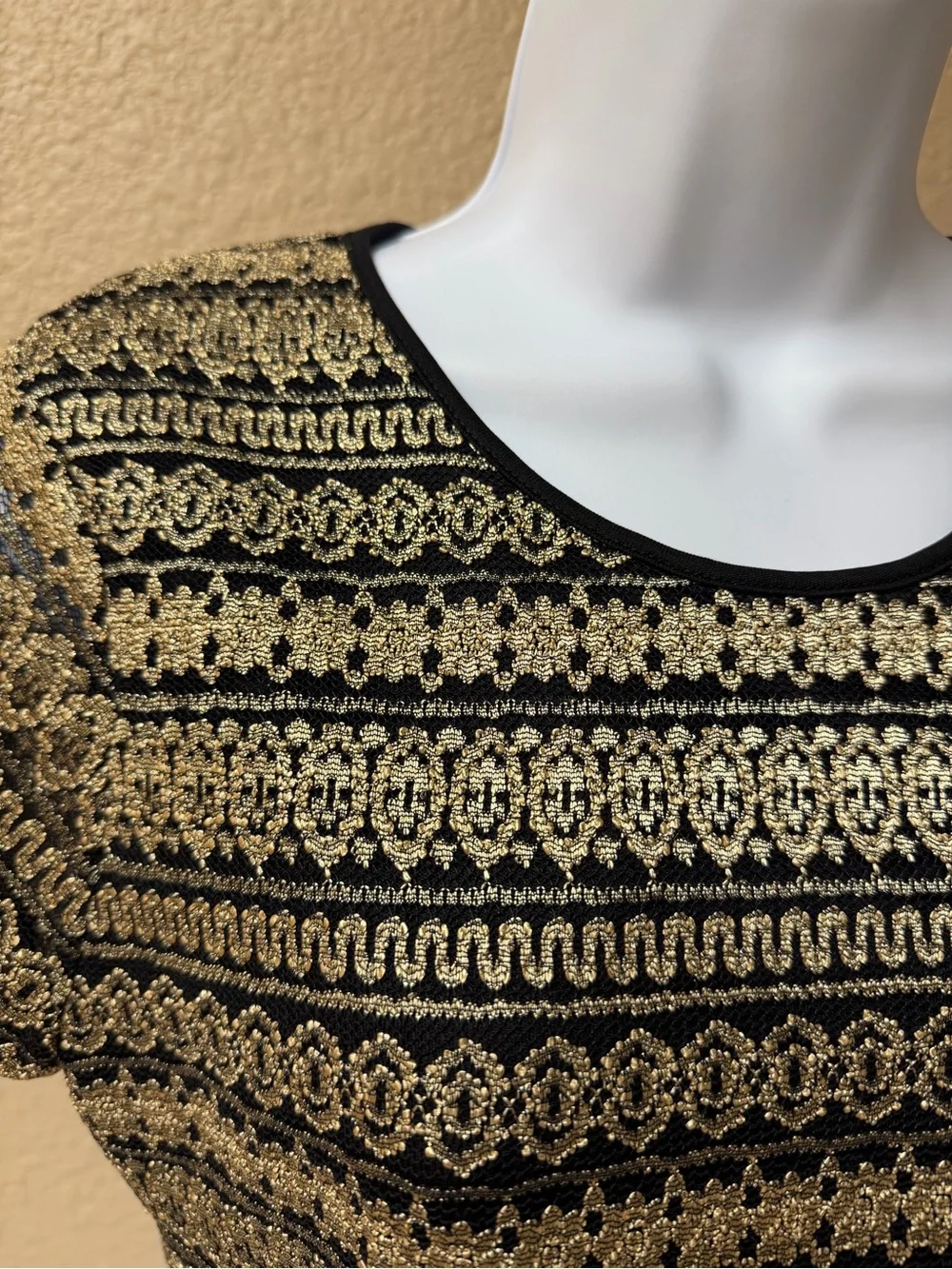 4/$20 Calvin Klein Black and Gold Short Sleeve Knit Top